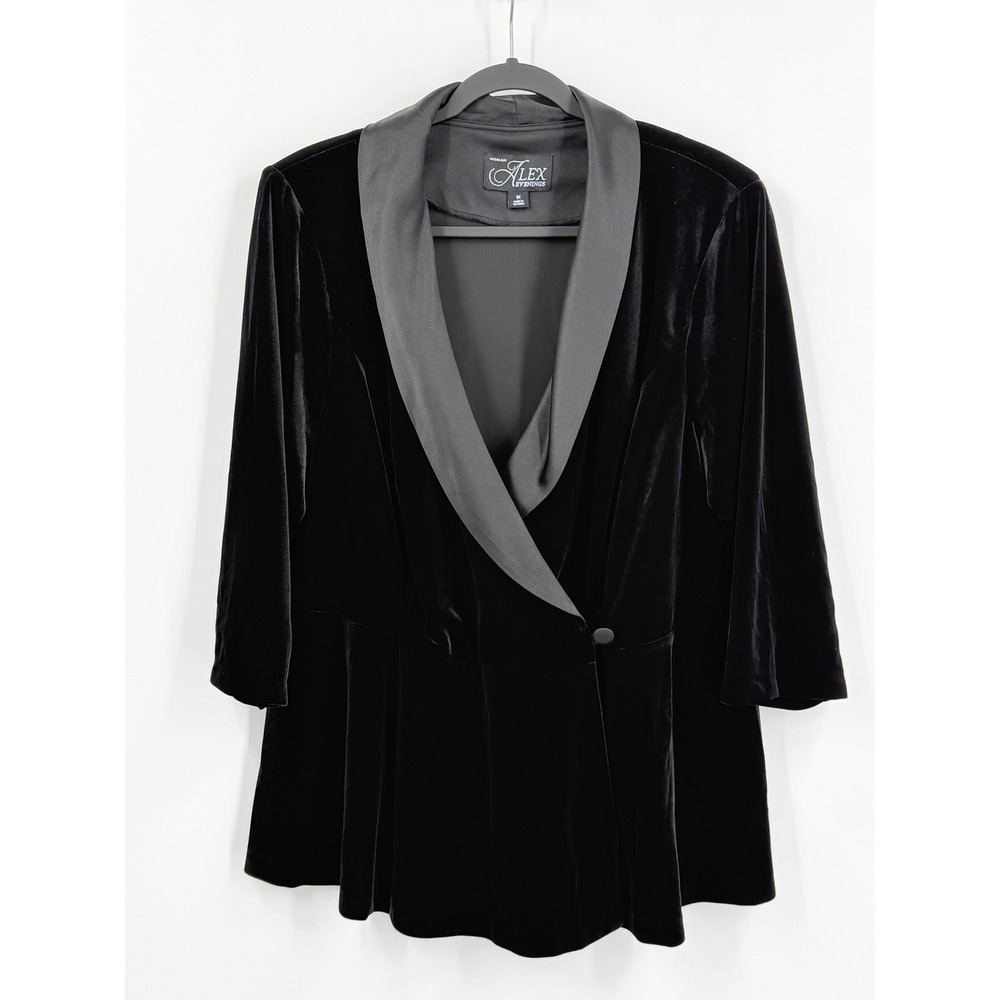 Alex Evenings Blazer Womens sz 1X Black Velvet Whimsigoth Glam Holiday